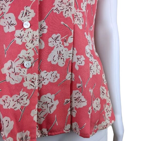 Statements by Danielle 8P Vintage Coral Pink Button Up Floral 100% Silk Blouse - Picture 6 of 8